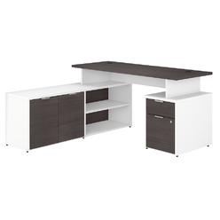 Bush Furniture JTN021SGWHSU 60 x 59 x 30 in. Jamestown L-Shaped Desk with Drawers&#44; Storm Gray & White