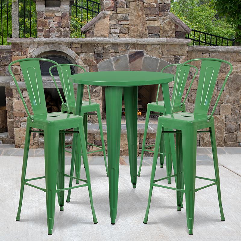 Flash Furniture 30'' Round Green Metal Indoor-Outdoor Bar Table Set with 4 Cafe Stools
