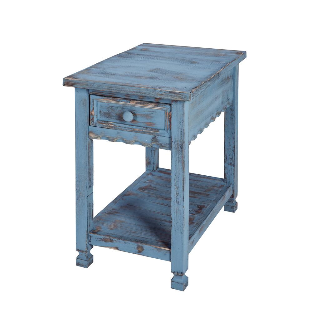 Alaterre Furniture Country Cottage Chairside Table, Blue Antique Finish