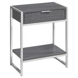Monarch Specialties Accent Table, Side, End, Nightstand, Lamp, Storage Drawer, Living Room, Bedroom, Metal, Laminate, Grey, Chrome, Contemporary, 