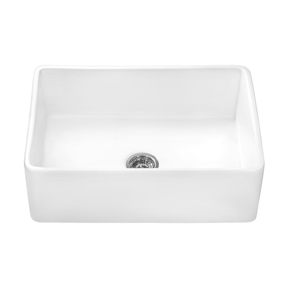 Ruvati 30 x 20 inch Fireclay Reversible Farmhouse Apron-Front Kitchen Sink Single Bowl - White - RVL2100WH