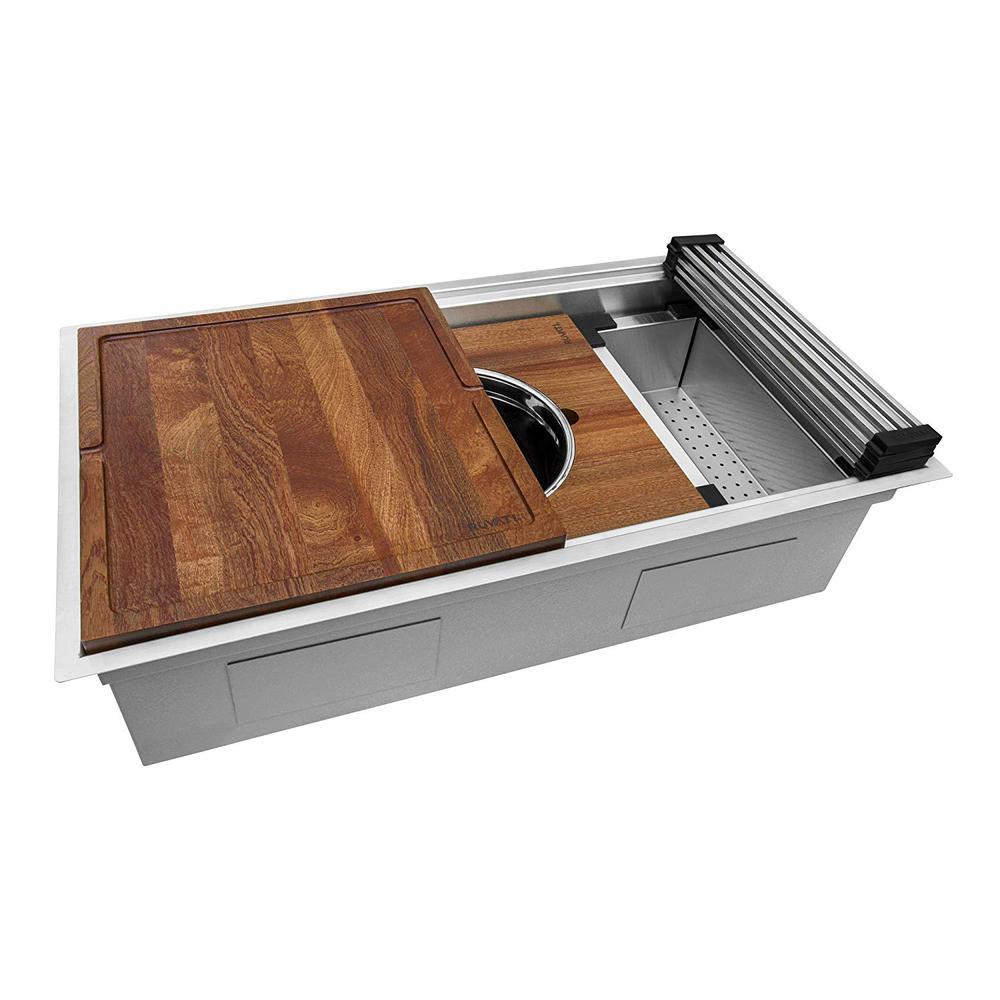 Ruvati 33-inch Workstation Two-Tiered Ledge Kitchen Sink Undermount 16 Gauge Stainless Steel - RVH8222