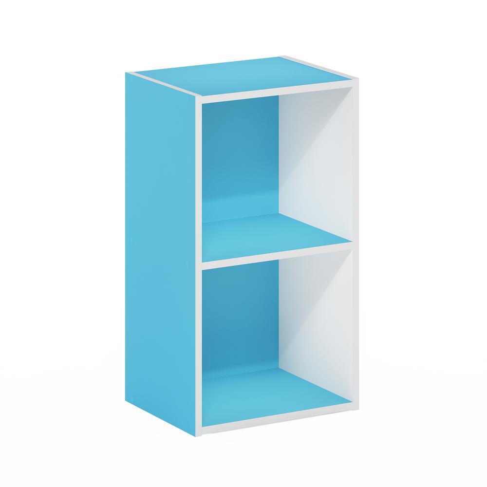 Furinno Pasir 2-Tier Open Shelf Bookcase, Light Blue/White