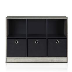 Furinno Basic 3x2 Cube Storage Bookcase Organizer with Bins, French Oak Grey/Black