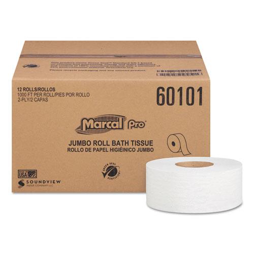 Marcal 100% Recycled Bathroom Tissue, Septic Safe, 2-Ply, White, 3.3" x 1,000 ft, 12 Rolls/Carton