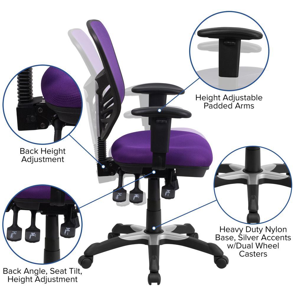 Flash Furniture Mid-Back Purple Mesh Multifunction Executive Swivel Ergonomic Office Chair with Adjustable Arms