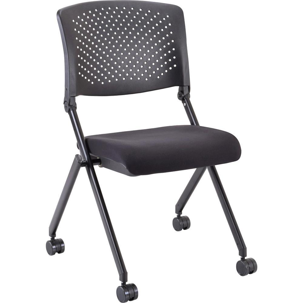 Lorell Nesting Folding Chair - Black Fabric Seat - Black Plastic Back - Metal Frame - 2 / Carton