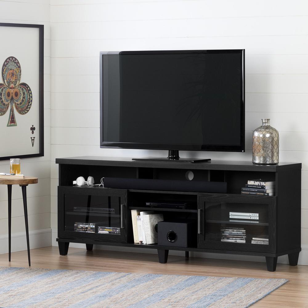 South Shore Adrian TV Stand for TVs up to 75'', Black Oak
