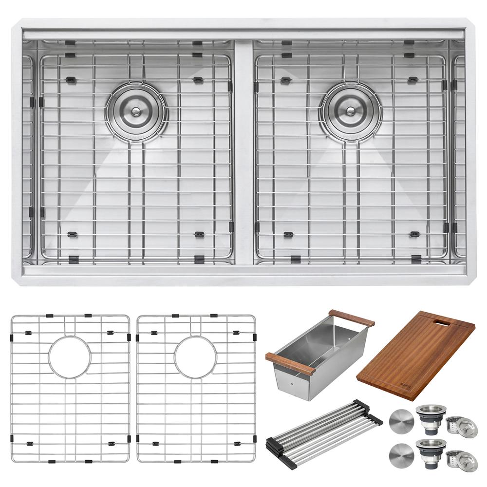 Ruvati 30-inch Workstation Ledge 50/50 Double Bowl Undermount 16 Gauge Stainless Steel Kitchen Sink - RVH8345