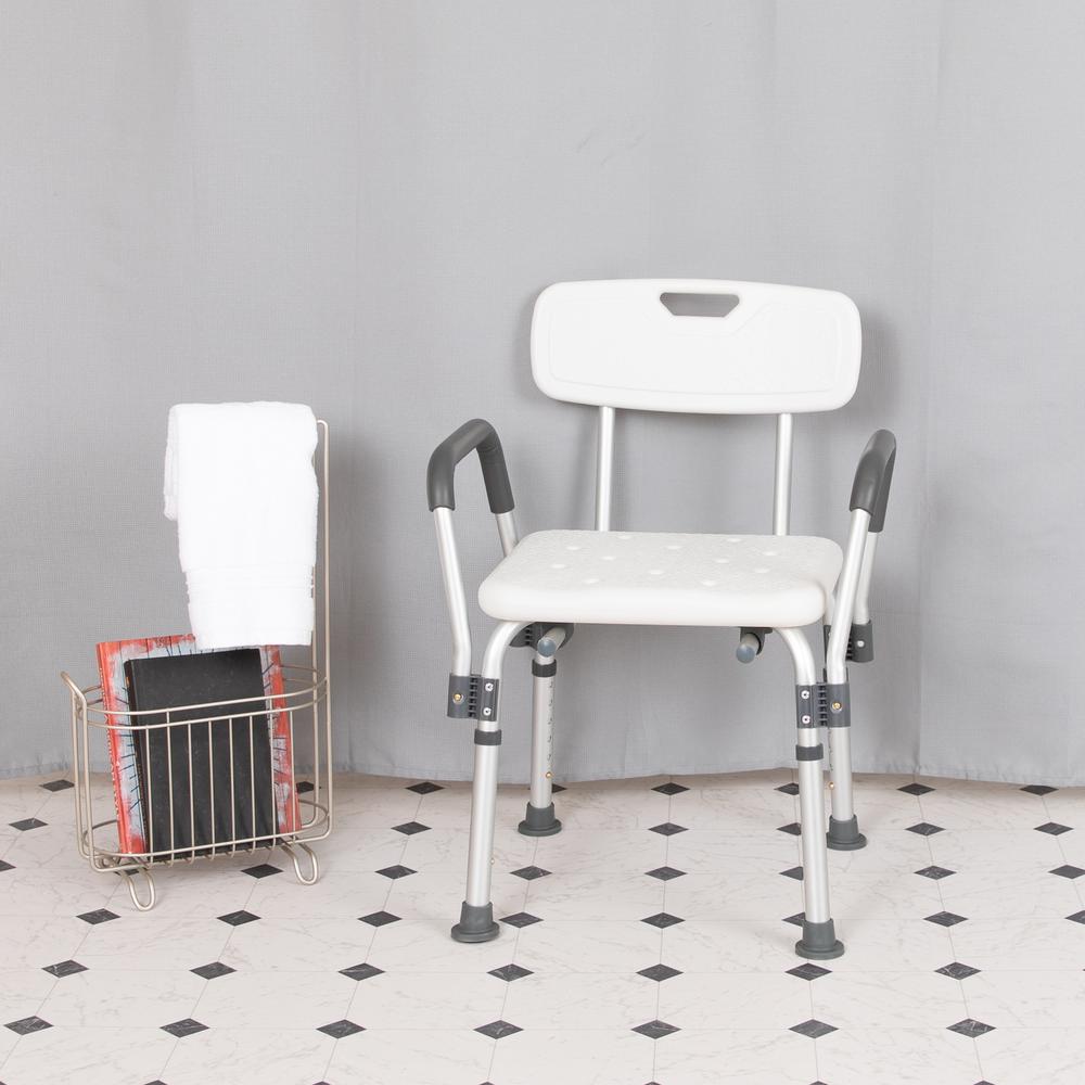 Flash Furniture HERCULES Series 300 Lb. Capacity, Adjustable White Bath & Shower Chair with Depth Adjustable Back