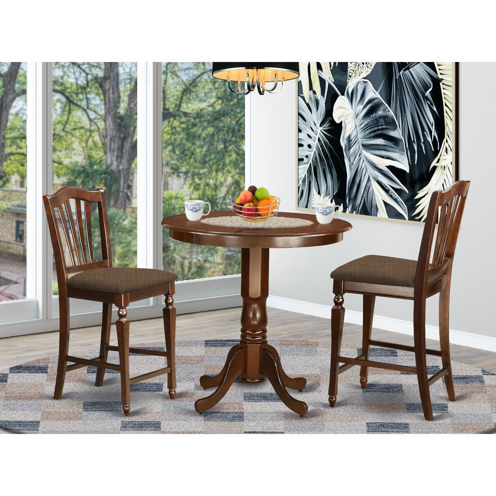 East West Furniture JACH3-MAH-C 3 PC Dining counter height set - Kitchen dinette Table and 2 counter height stool.