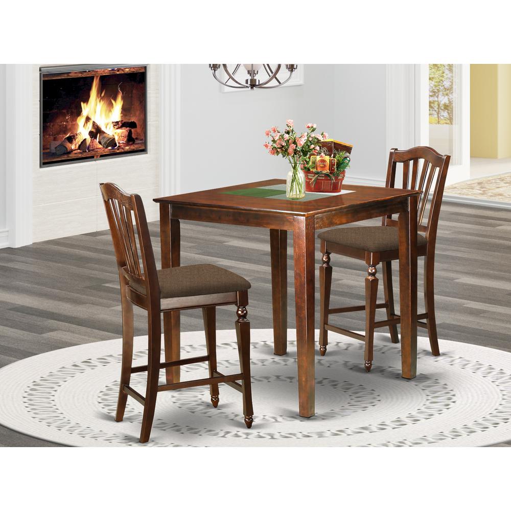 East West Furniture VNCH3-MAH-C 3 PC counter height Dining set - counter height Table and 2 counter height Chairs.