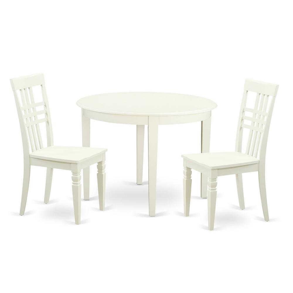 East West Furniture 3  PC  small  Kitchen  Table  set  with  a  Boston  Dining  Table  and  2  Kitchen  Chairs  in  Linen  White