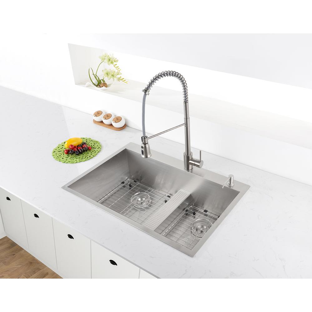 Ruvati 33-inch Drop-in Low Platform-Divide Zero Radius 60/40 Double Bowl 16 Gauge Topmount Kitchen Sink - RVH8059