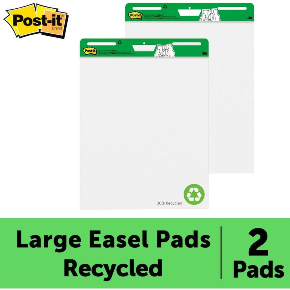 Post-it&reg; Easel Pad with Recycled Paper - 30 Sheets - Plain - Stapled -...