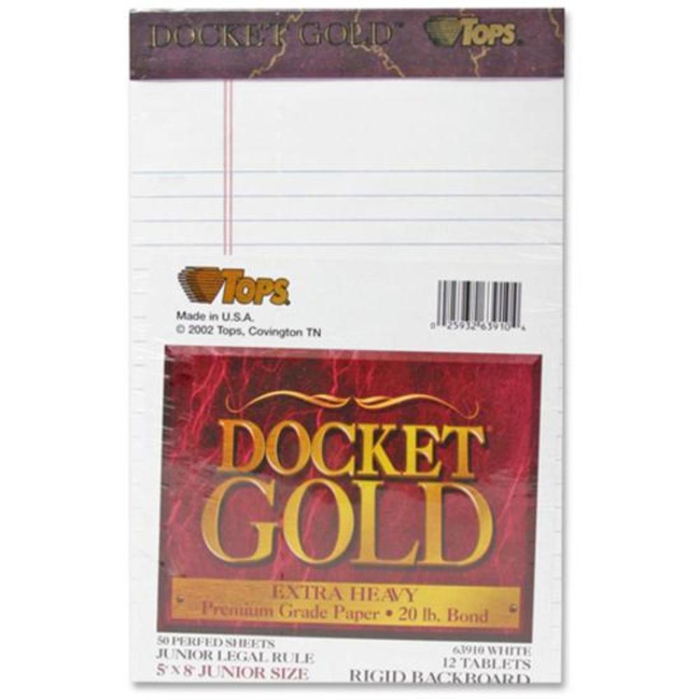TOPS Docket Gold Jr. Legal Ruled White Legal Pads - Jr.Legal - 50 Sheets - 0...