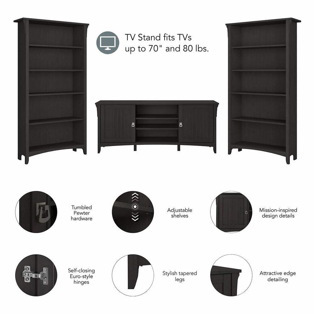 Bush Furniture Salinas TV Stand for 70 Inch TV with 5 Shelf Bookcases, Vintage Black