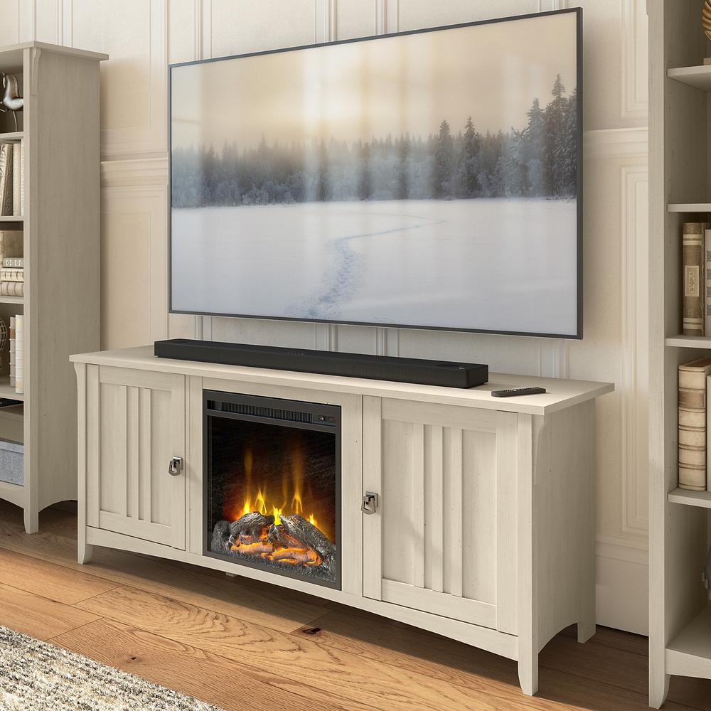 Bush Furniture Salinas Electric Fireplace TV Stand for 70 Inch TV, Antique White