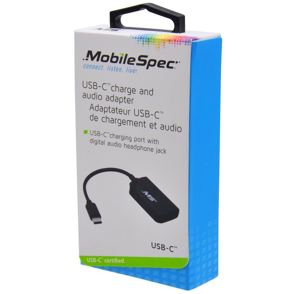 MobileSpec USB-C(R) Charger and Audio Adapter MBS05102 - Type C to 3.5mm Aux Audio Headphone Adapter Charger - Black