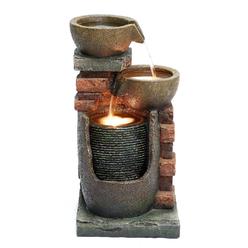 LuxenHome 23" H Bowls and Bricks Resin Outdoor Fountain with LED Lights