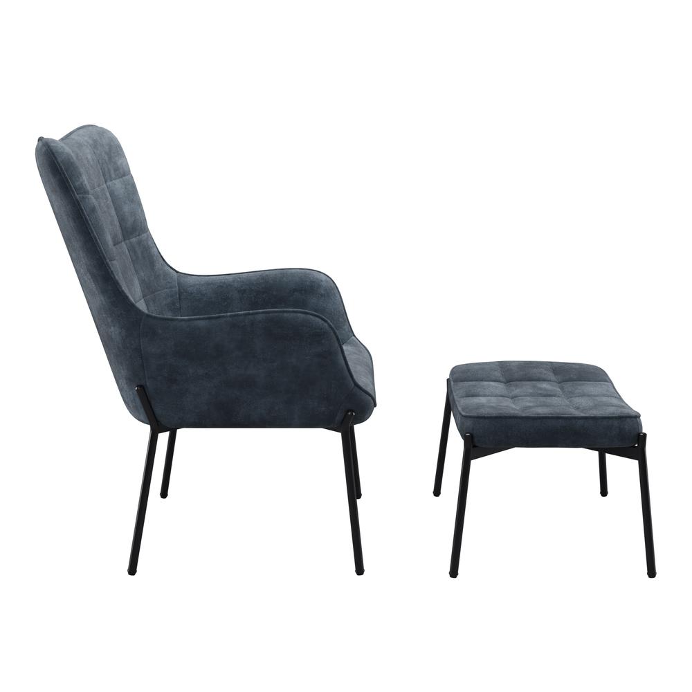 CorLiving Velvet Accent Chair with Stool, Dark Teal