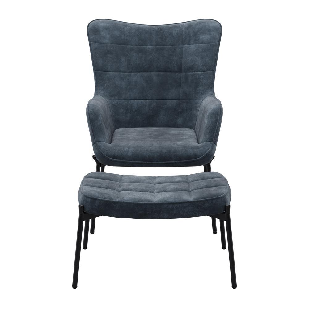 CorLiving Velvet Accent Chair with Stool, Dark Teal