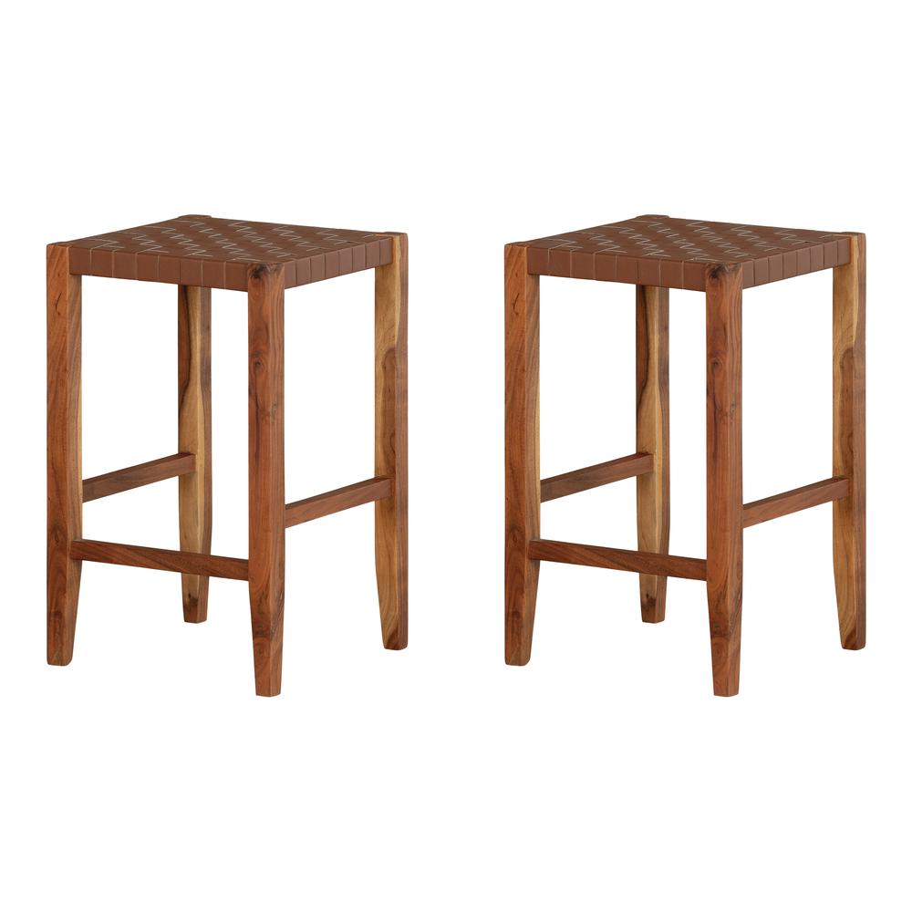 South Shore Balka Woven Leather Counter Stool, Set of 2, Brown