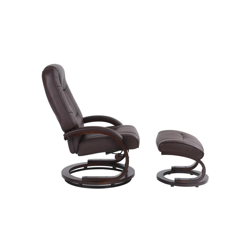 Progressive Furniture Sundsvall Recliner and Ottoman in Brown Air Leather , Brown/ Chocolate Base