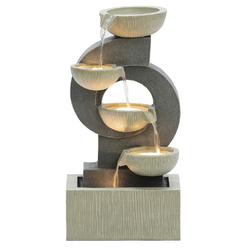 LuxenHme Gray Curves and Cascading Bowls Resin Outdoor Fountain with LED Lights