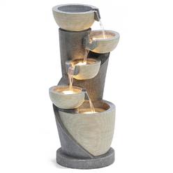 LuxenHme Gray Cascading Bowls and Column Resin Outdoor Fountain with LED Lights