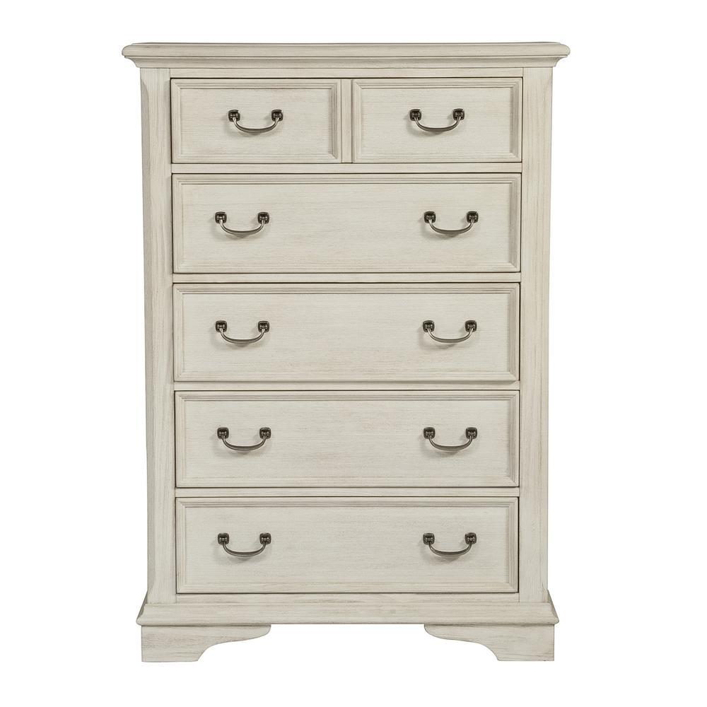 Liberty Furniture 5 Drawer Chest, Antique White Finish with Heavy Wire Brush