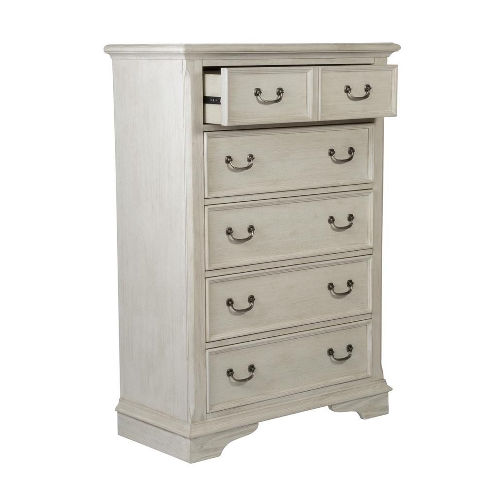 Liberty Furniture 5 Drawer Chest, Antique White Finish with Heavy Wire Brush
