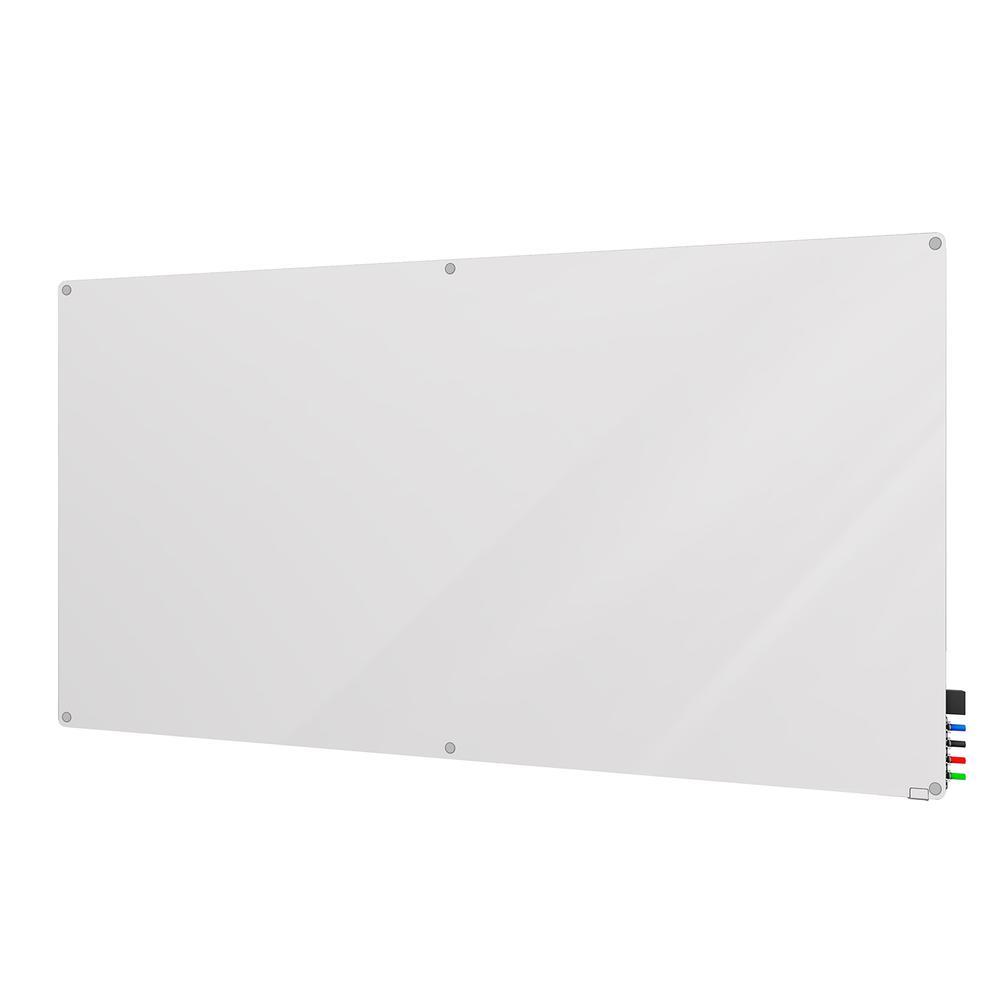 Ghent 4'x8' Harmony Magnetic Glass Board, Colors - Radius Corners - White - 4 Rare Earth Magnets, 4 Markers and Eraser