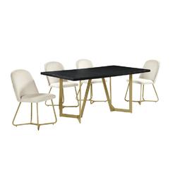 Best Quality Furniture 5pc rectangle dining table- Black wood top w/ 4 cream velvet chairs