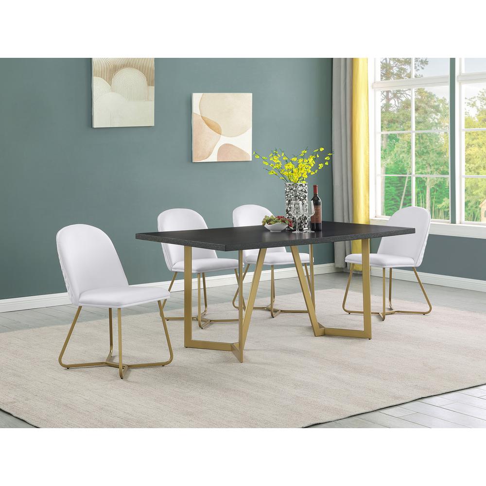 Best Quality Furniture 5pc rectangle dining table- Black wood top w/ 4 white faux leather chairs