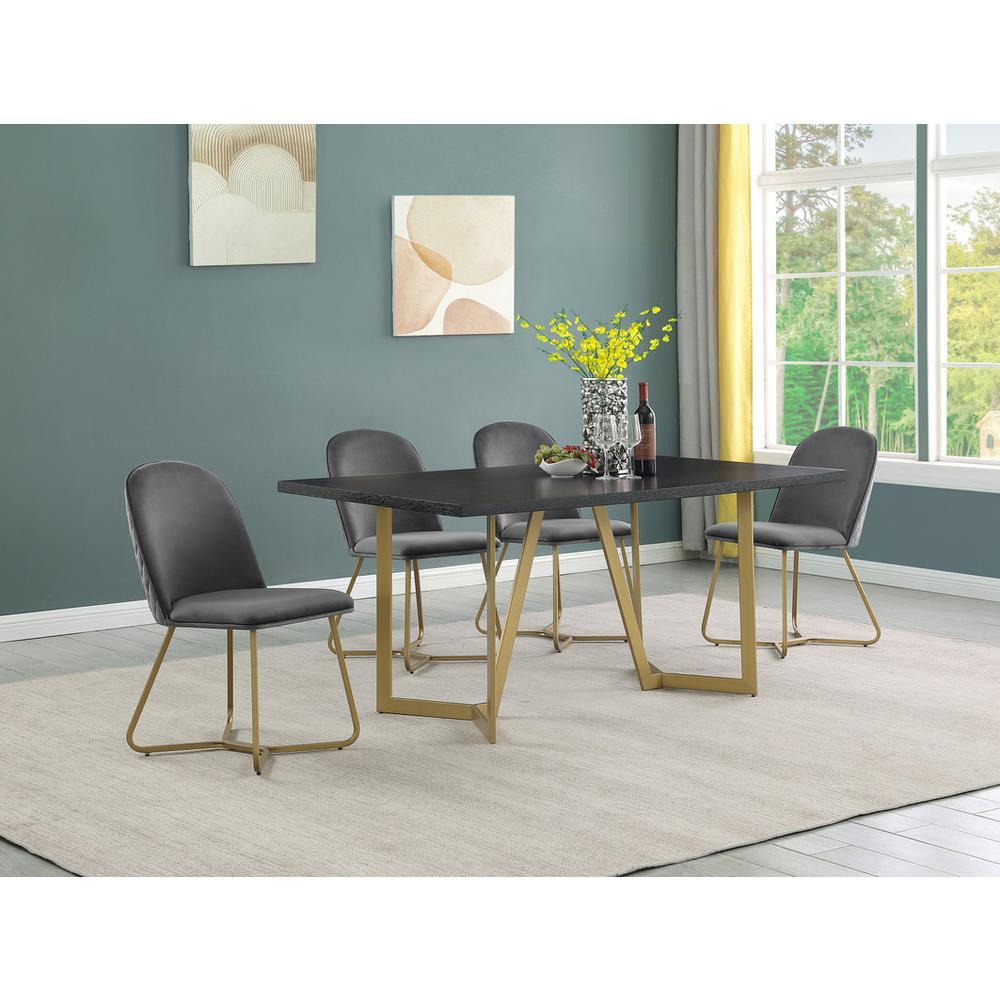 Best Quality Furniture 5pc rectangle dining table- Black wood top w/ 4 Dark grey velvet side chairs