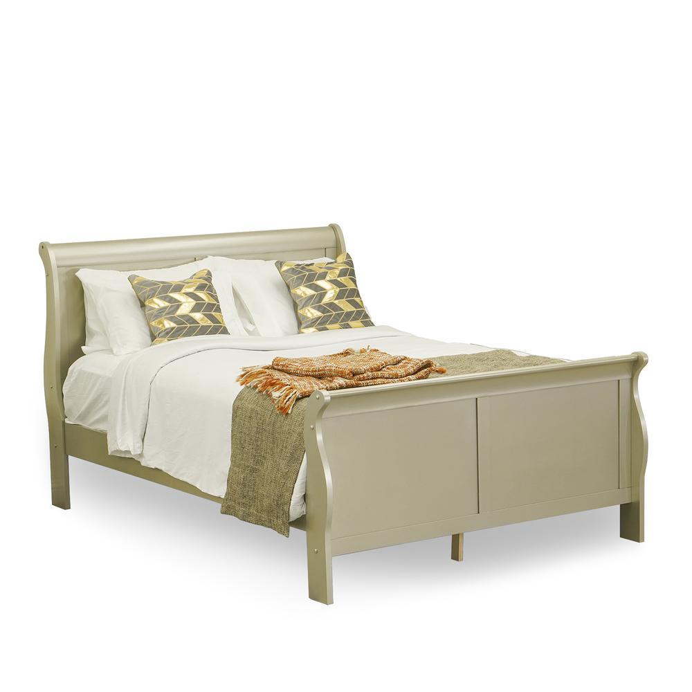 East West Furniture Louis Philippe 4 Piece Queen Size Bedroom Set in Metallic Gold Finish with Queen Bed, ,Dresser, Mirror,Chest