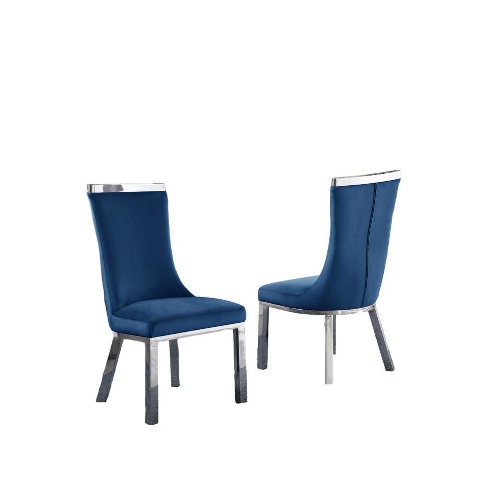 Best Quality Furniture Upholstered dining chiars set of 2 in Navy blue velvet fabric with stainless steel base