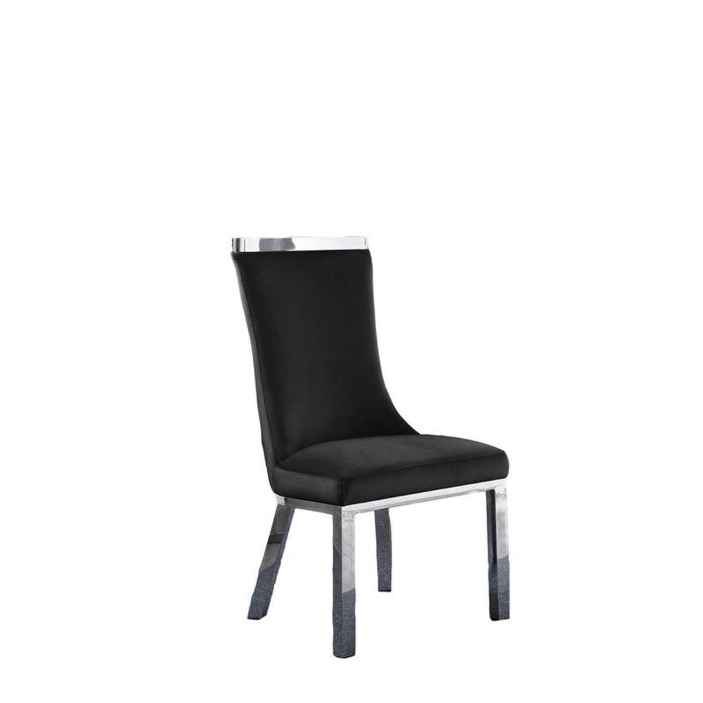 Best Quality Furniture Upholstered dining chiars set of 2 in Black velvet fabric with stainless steel base