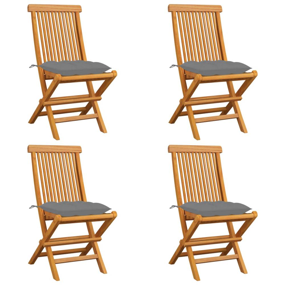 vidaXL Garden Chairs with Gray Cushions 4 pcs Solid Teak Wood 2584