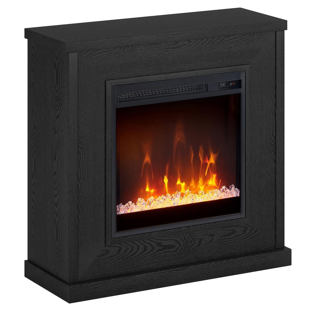 Hudson&Canal Santos 30" Wide Mantel Fireplace with Crystal Fireplace Insert in Black Grain