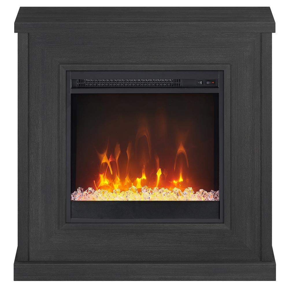 Hudson&Canal Santos 30" Wide Mantel Fireplace with Crystal Fireplace Insert in Charcoal Gray