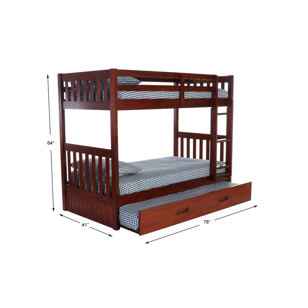 American Furniture Classics Mission Twin over Twin Bunk Bed with Roll Out Twin Trundle Bed