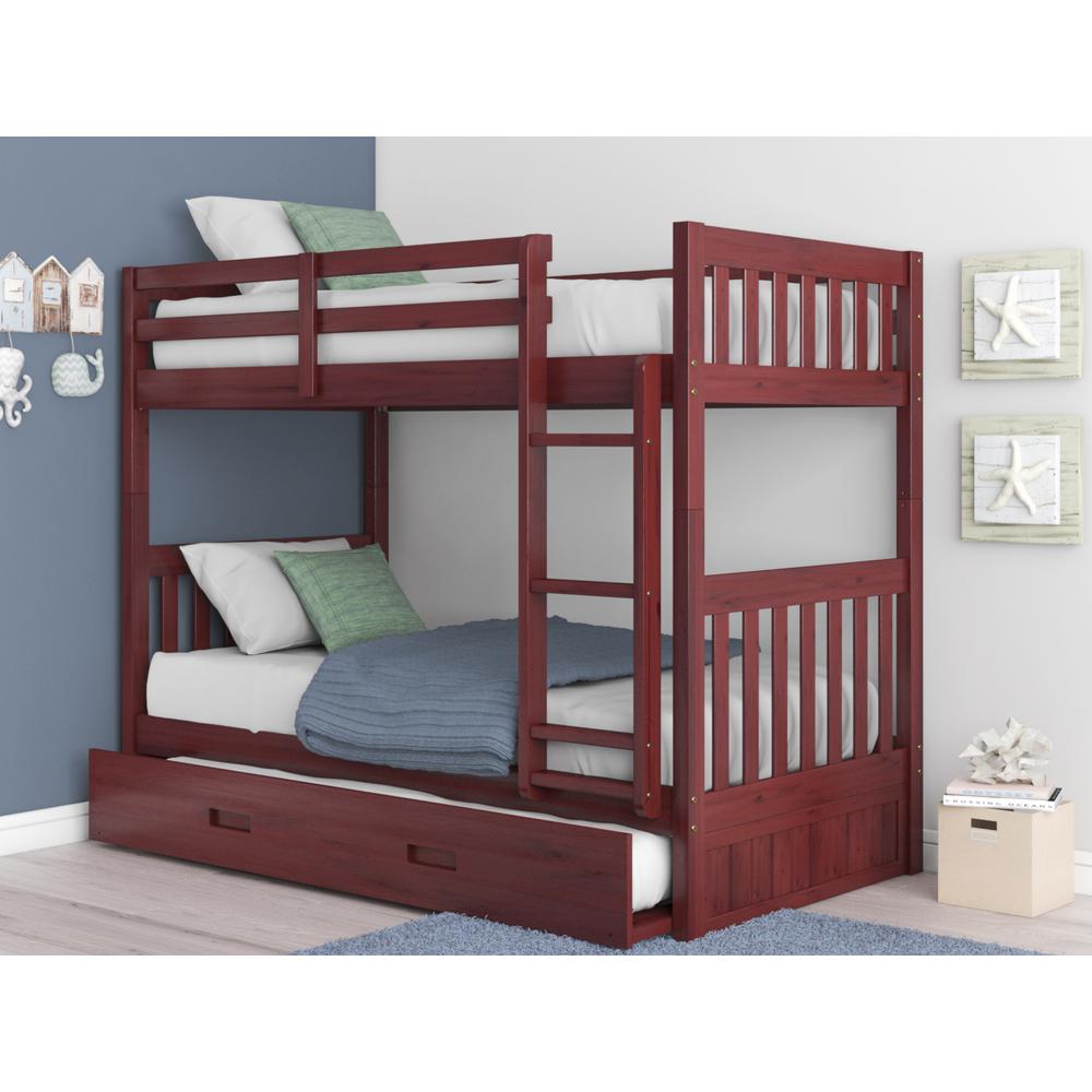 American Furniture Classics Mission Twin over Twin Bunk Bed with Roll Out Twin Trundle Bed