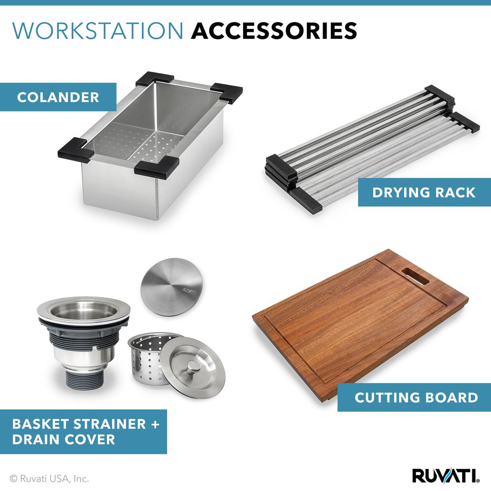 Ruvati 33 x 22 inch Workstation Drop-in 40/60 Double Bowl Topmount Rounded Corners Kitchen Sink