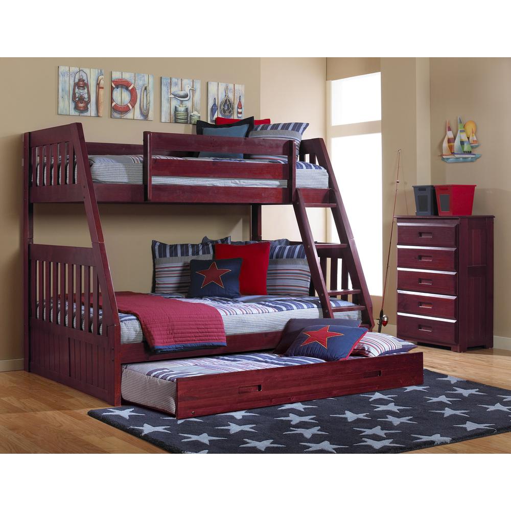 American Furniture Classics Mission Twin over Full Bunk Bed with Roll Out Twin Trundle Bed