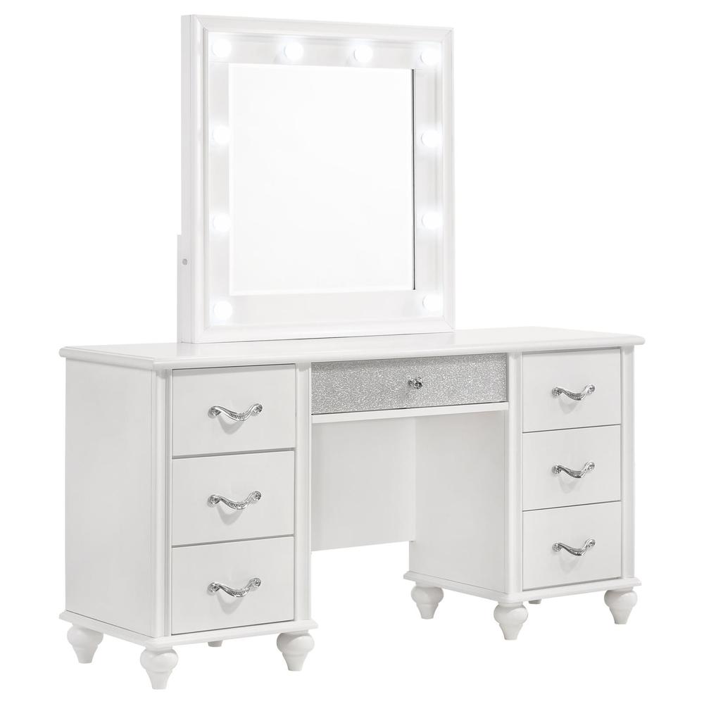 Coaster Barzini 7-Drawer Vanity Desk With Lighted Mirror White