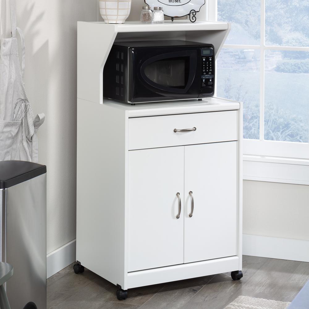 Sauder Microwave/Kitchen Cart Glacier White