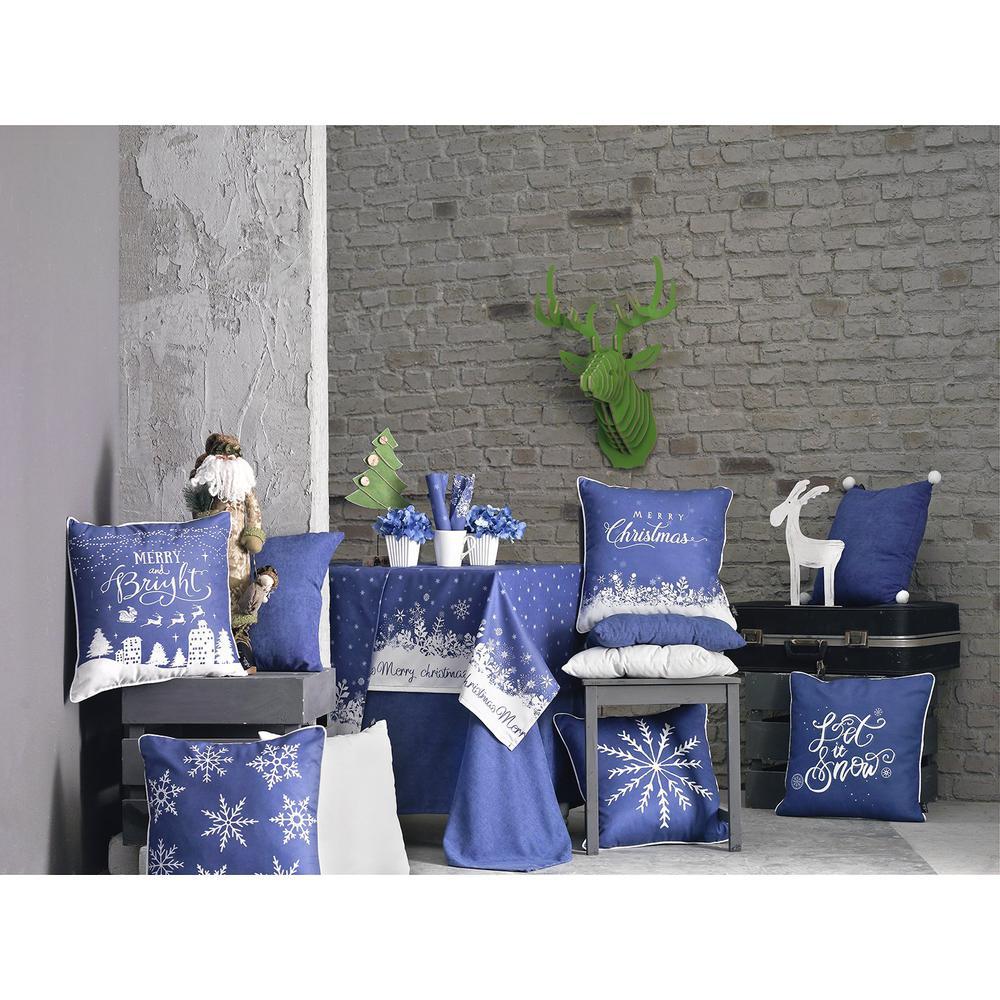 HomeRoots Home Decor 104" Merry Christmas Printed Rectangle Tablecloth in Blue - 376825