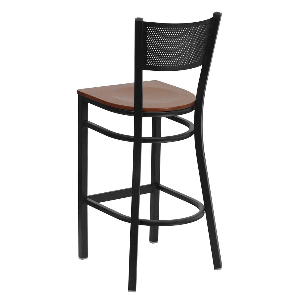 Flash Furniture HERCULES Series Black Grid Back Metal Restaurant Barstool - Cherry Wood Seat